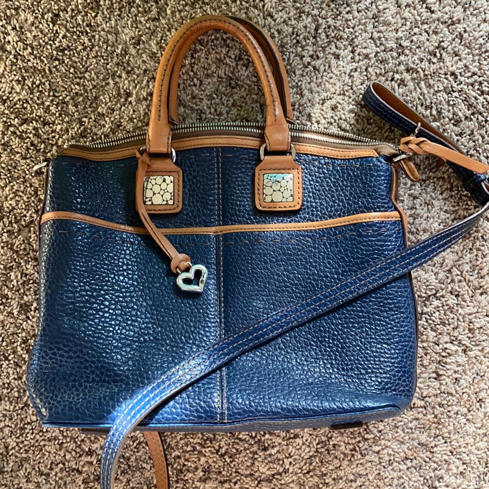 Brighton Archer Domed Satchel Navy w Tan Trim